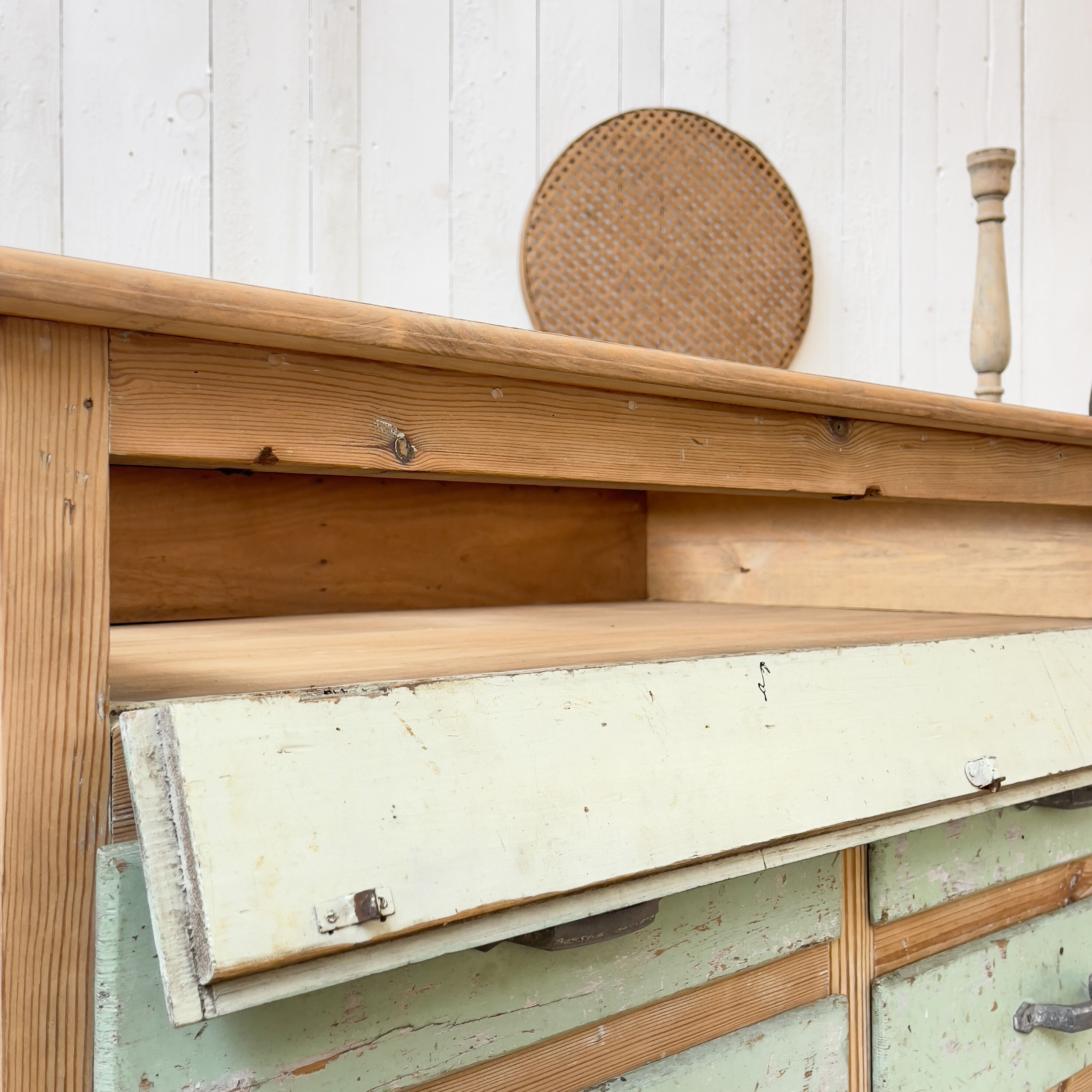 Old wooden display case with drawers, 1950