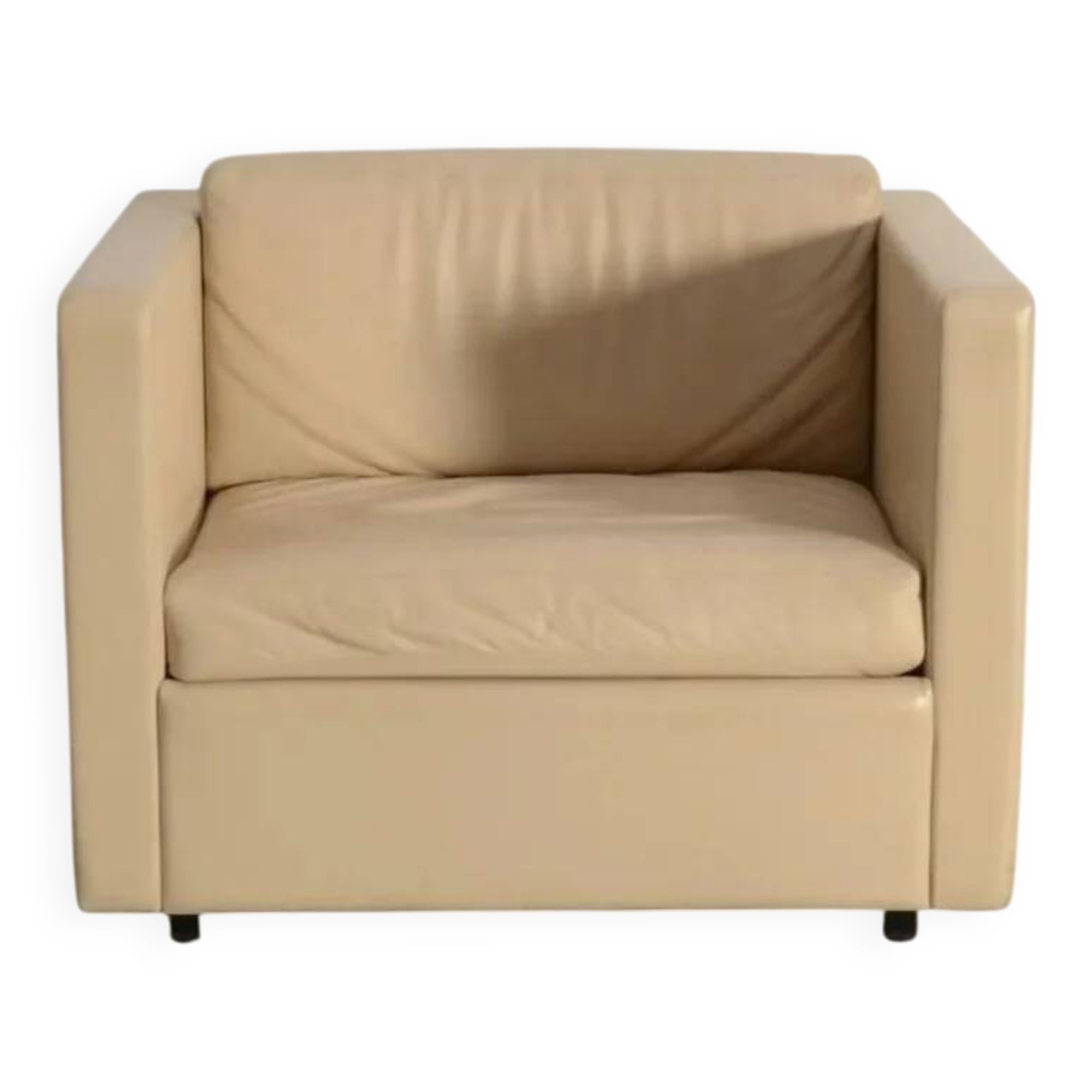 Charles Pfister for Knoll mid-century white leather sofa and 4 x cube club chairs