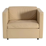 Charles Pfister for Knoll mid-century white leather sofa and 4 x cube club chairs