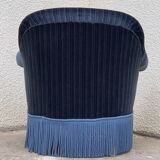 Fauteuil crapaud velours bleu jean