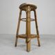 Bamboo bar stool with leatherette seat in cow print, 1950s