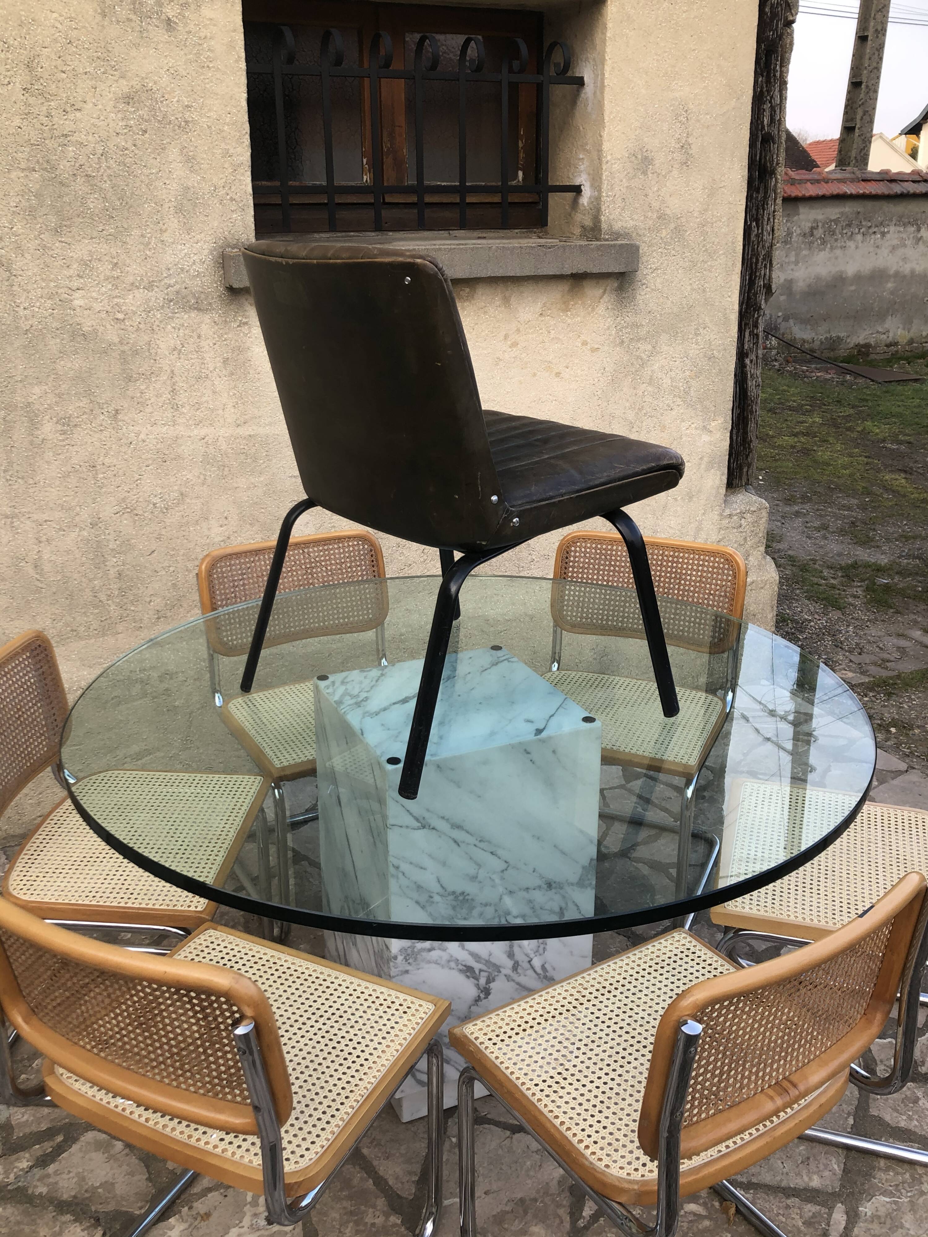 Bronze green leather armchair 1950