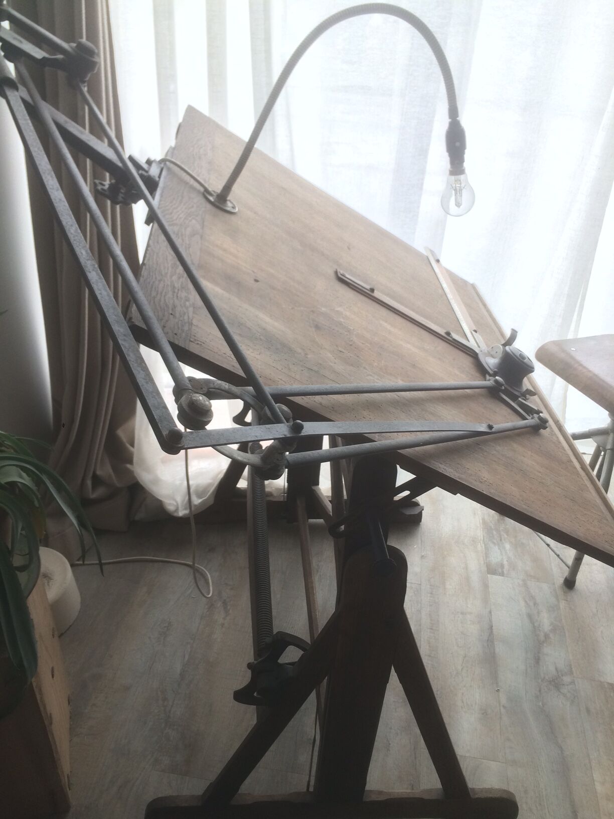 Wooden architect's table and metal movable arm 1950