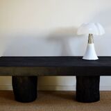 Log coffee table with burnt wood finish, shou-sugi-ban