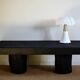 Log coffee table with burnt wood finish, shou-sugi-ban