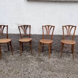 Series of 4 wooden chairs and cannage