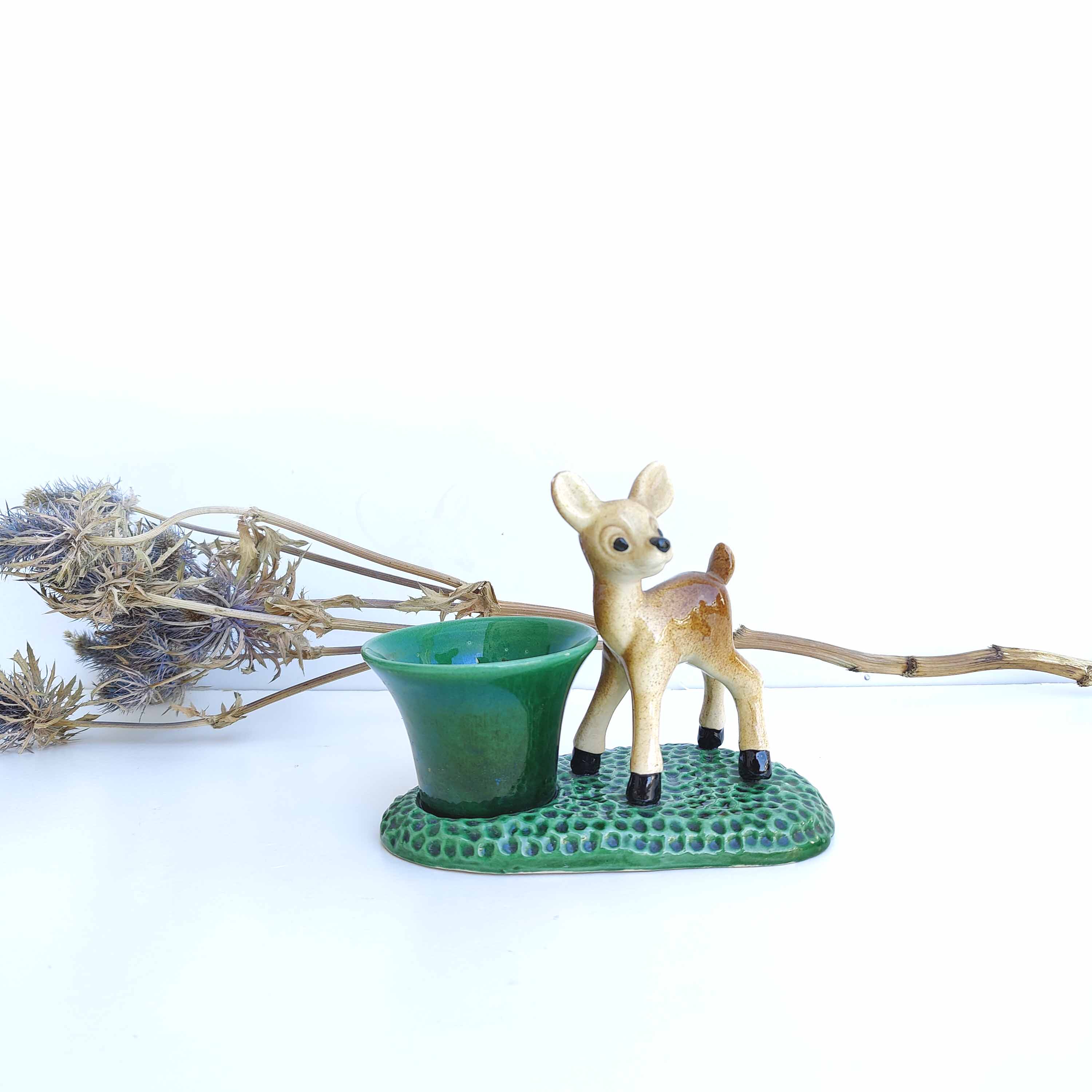 Old empty inkwell ceramic fawn pocket