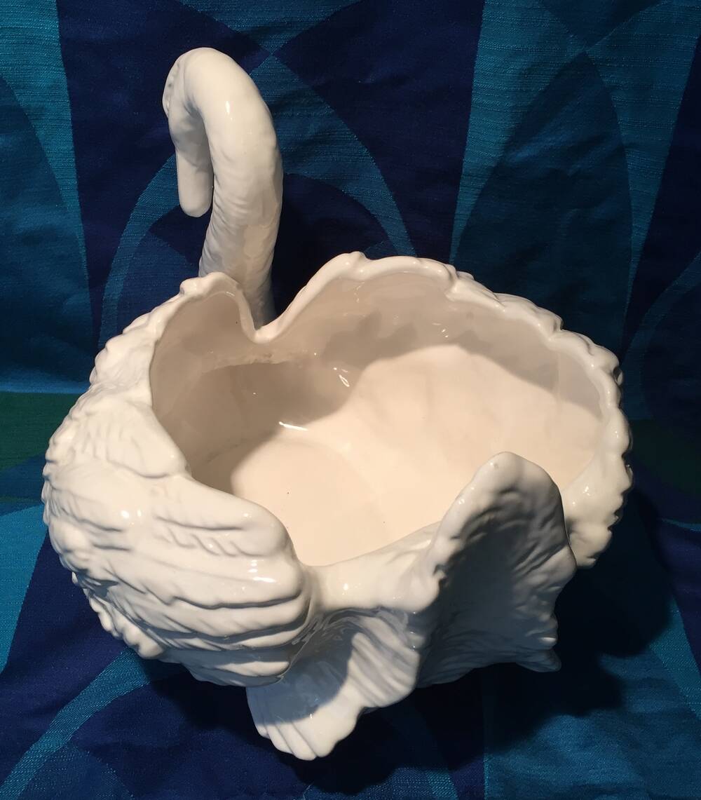 Large swan planter in white earthenware