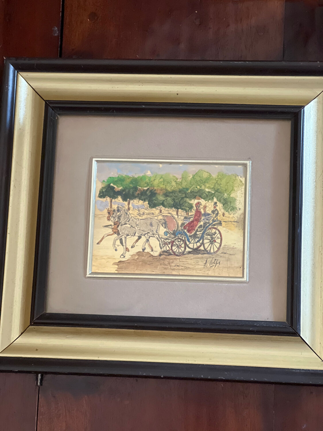 Painting on the gold leaf "La Caleche"