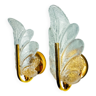 Paire d'appliques "feuilles" de Carl Fagerlund, verre de Murano, Allemagne, 1970