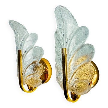 Paire d'appliques "feuilles" de Carl Fagerlund, verre de Murano, Allemagne, 1970