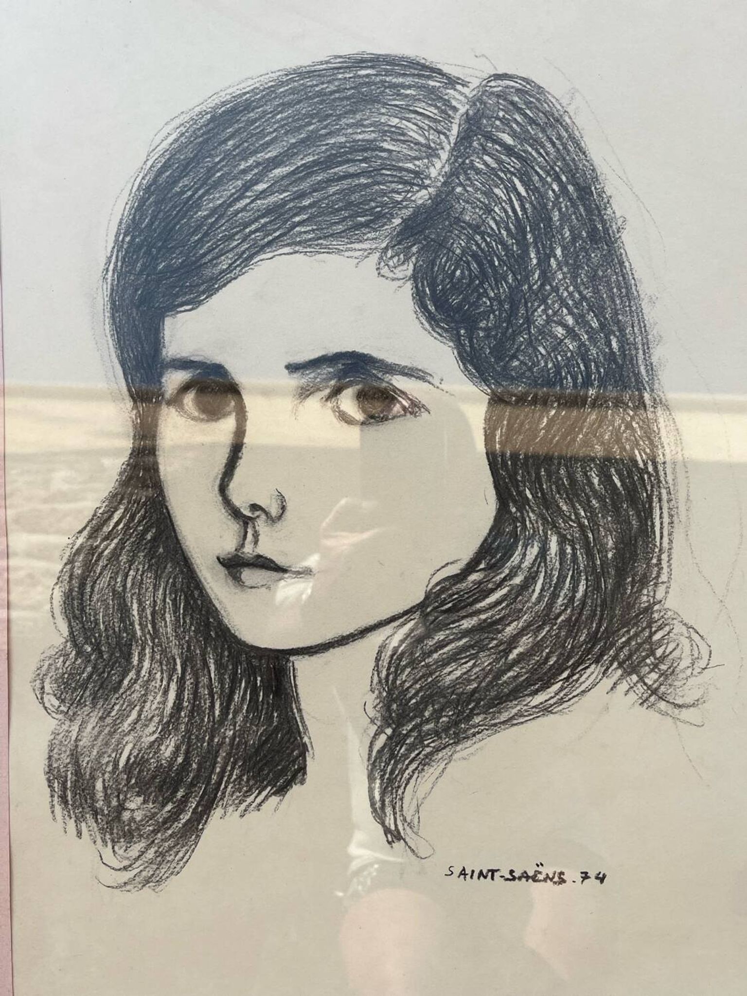 Painting: drawing on cardboard - portrait of a young woman