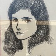 Painting: drawing on cardboard - portrait of a young woman