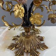 Lampe en bronze et verre polychrome, XXe Siècle