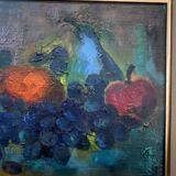 Oil on cardboard still life with fruits 1970 golden frame