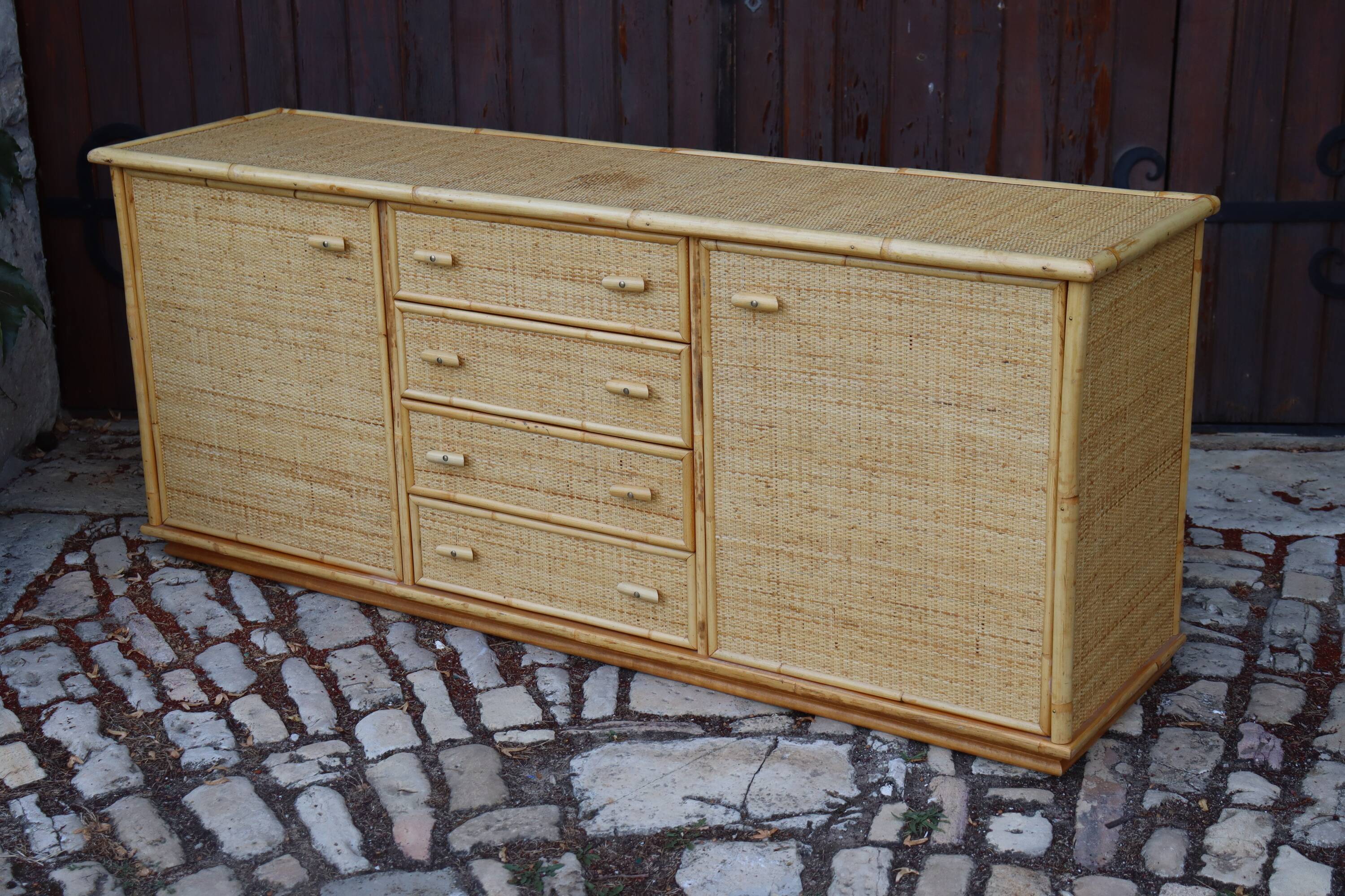 Rattan and Bamboo Enfilade in the style of Dal Vera 1970 Italy