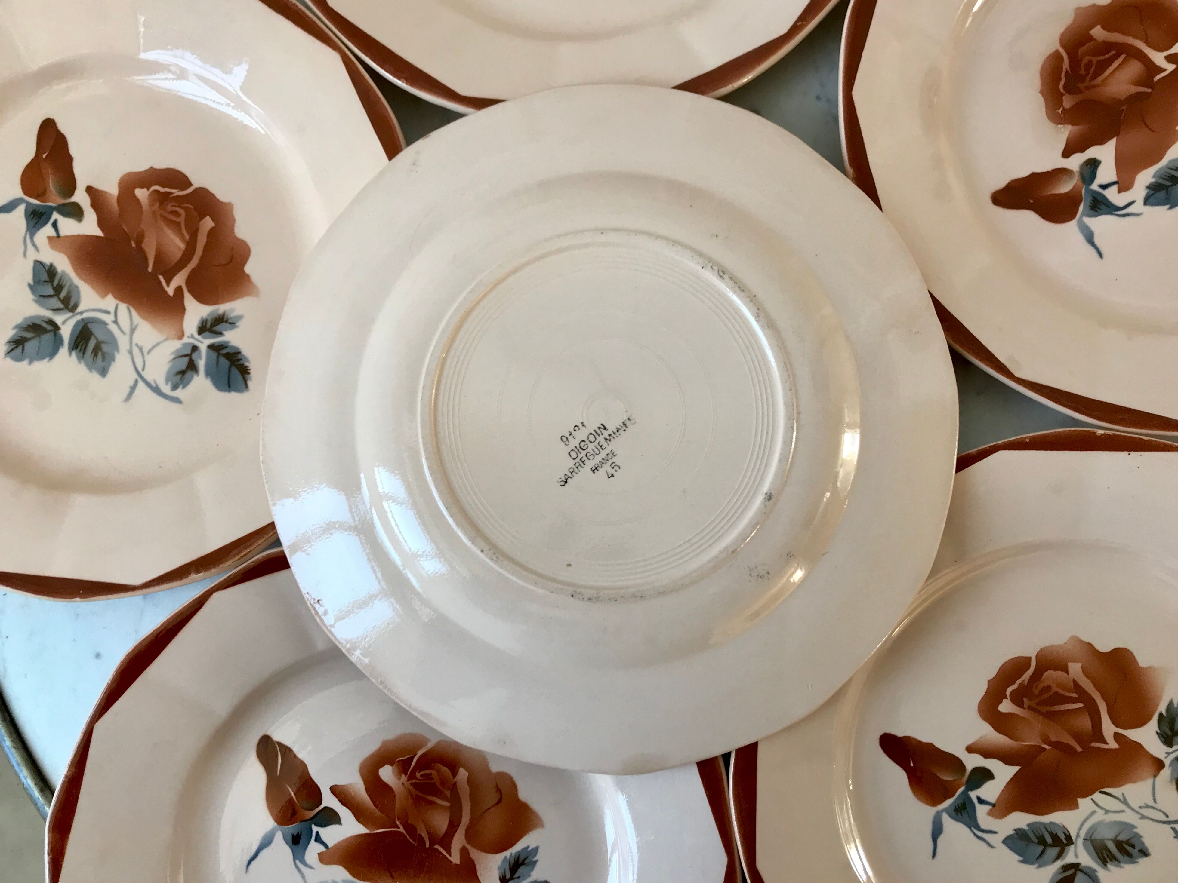 Lot de 6 assiettes plates Digoin Sarreguemines années 30-40