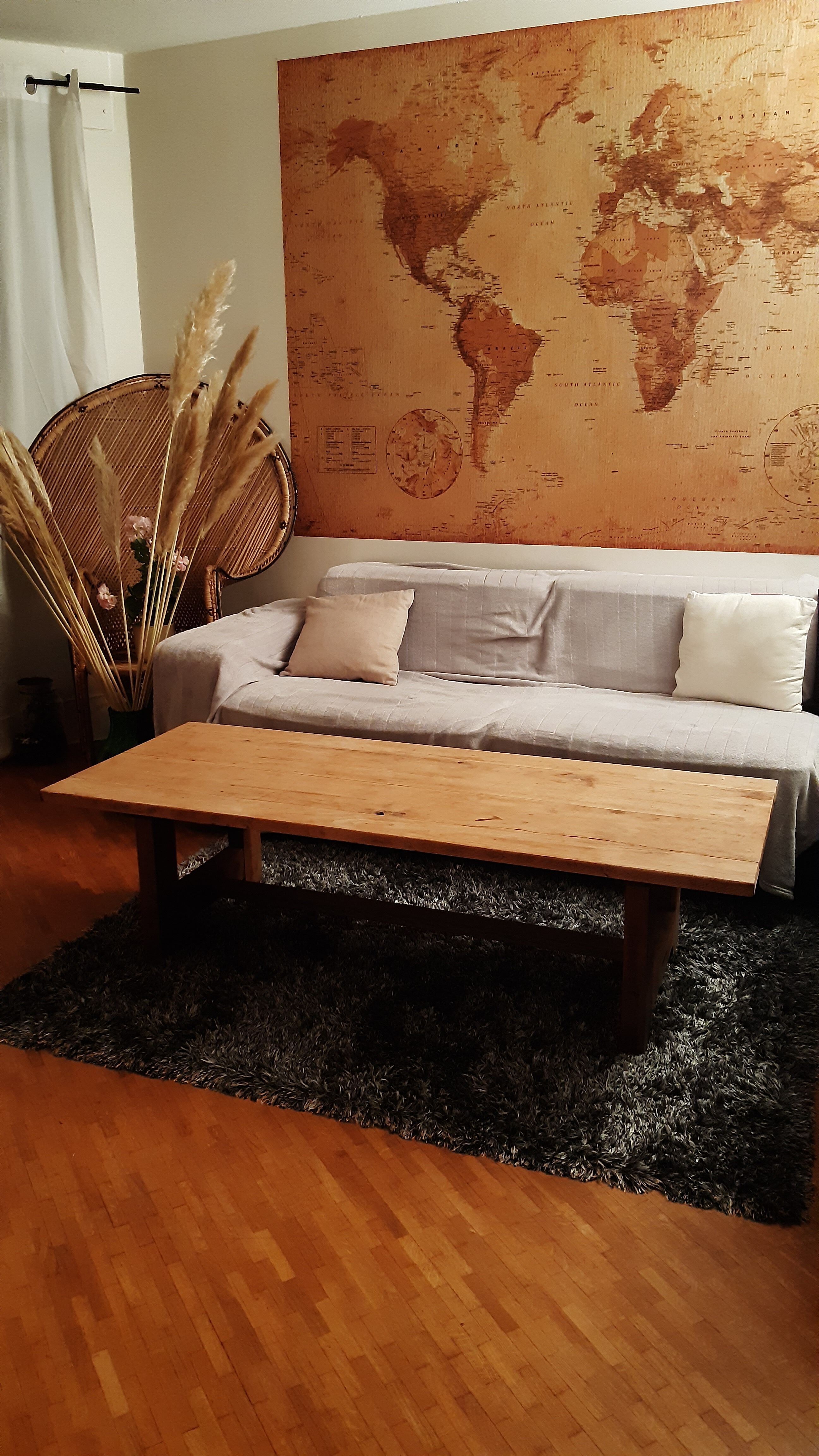 Long coffee table, solid oak