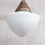 Opaline and Brass Mid-Century Glass Pendant Light