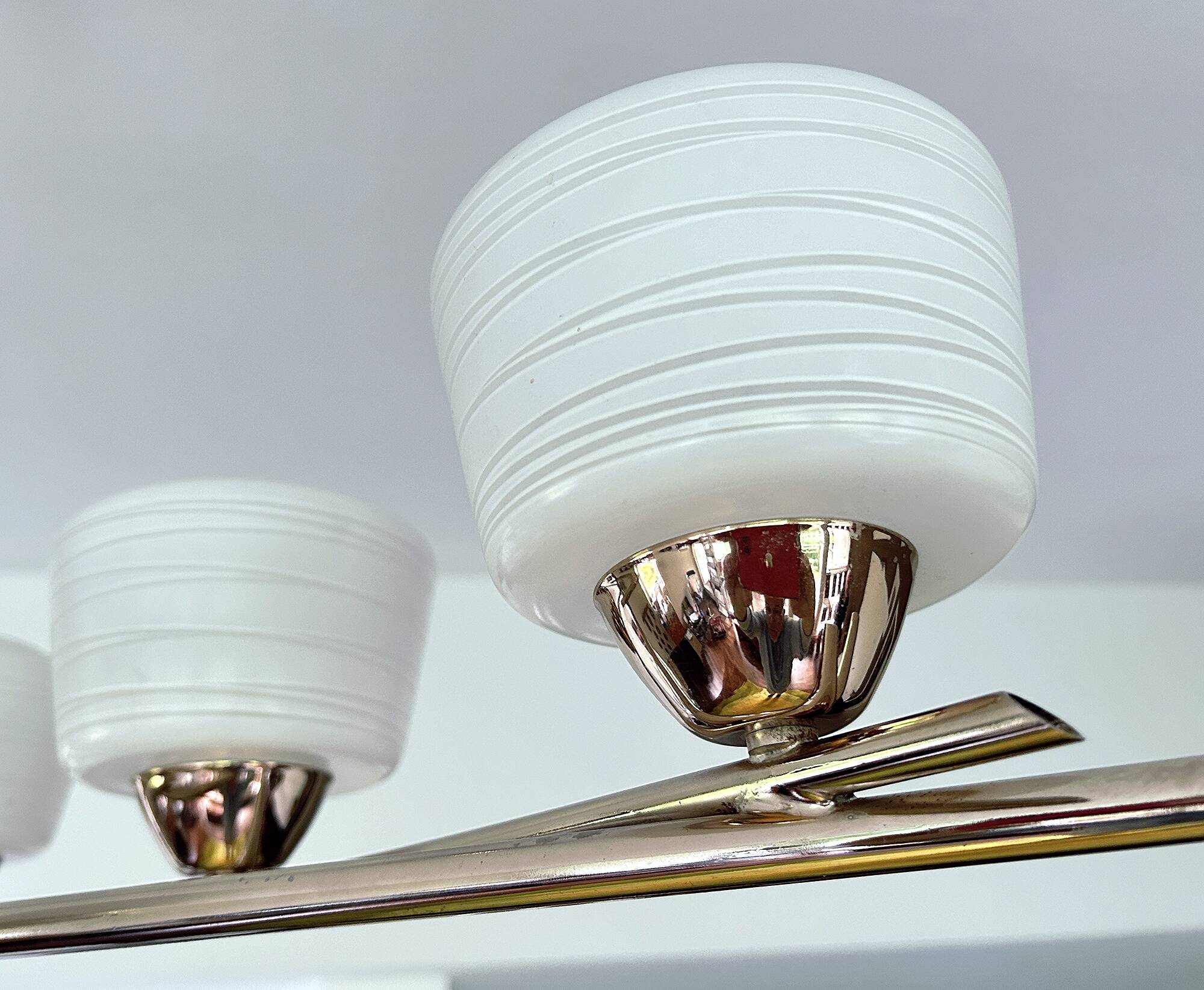 Large Vintage Glass Brass Pendant Light