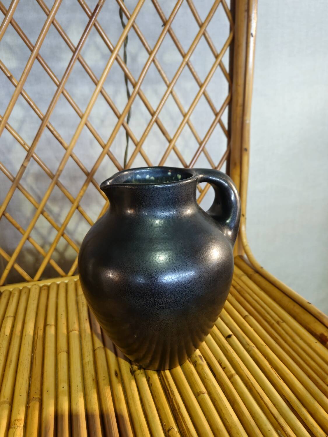 Black Enameled Ceramic Pitcher Signed MADOURA