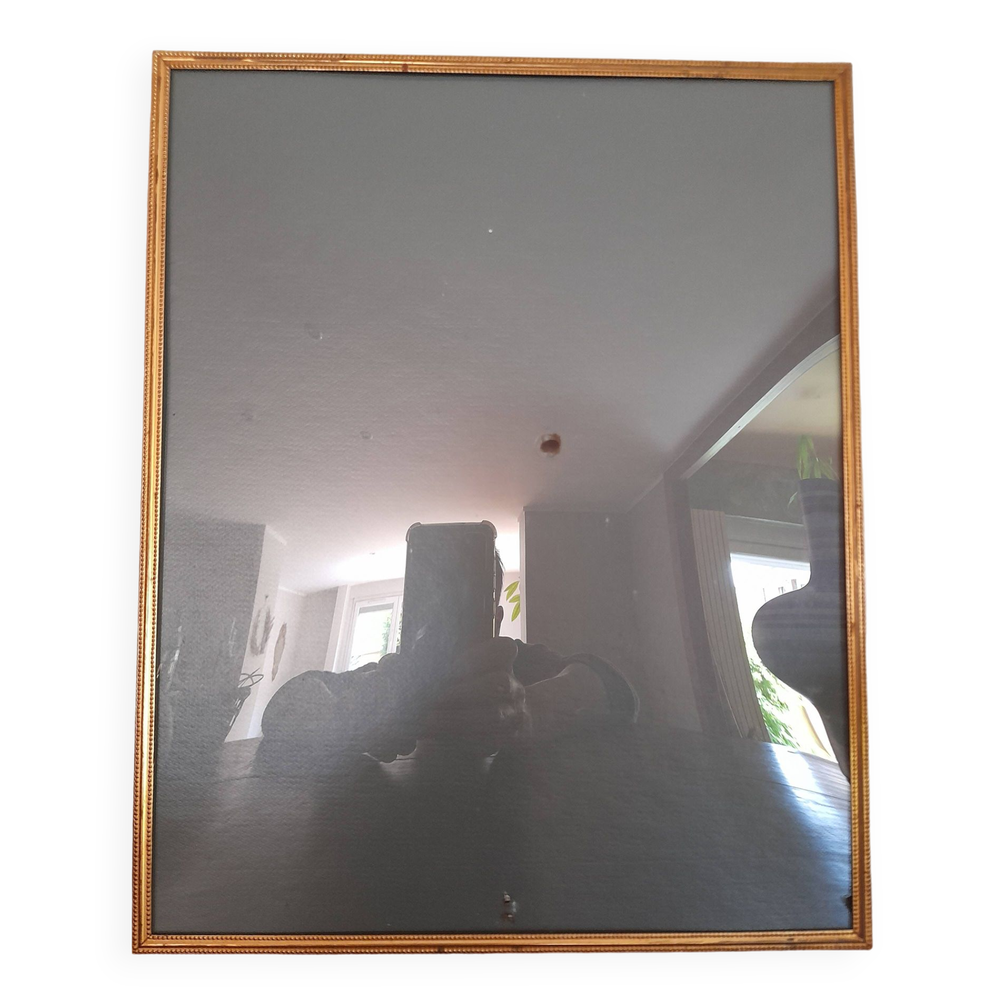 Rectangular curved glass frame 24 x 30 cm Vintage gold metal beads and edging