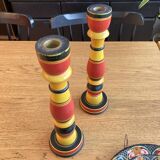 Polychrome turned wooden candlesticks