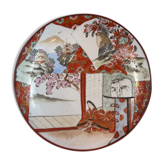 Plate "Imari" Japan floral decoration, pagoda, bird to identify Asian Arts
