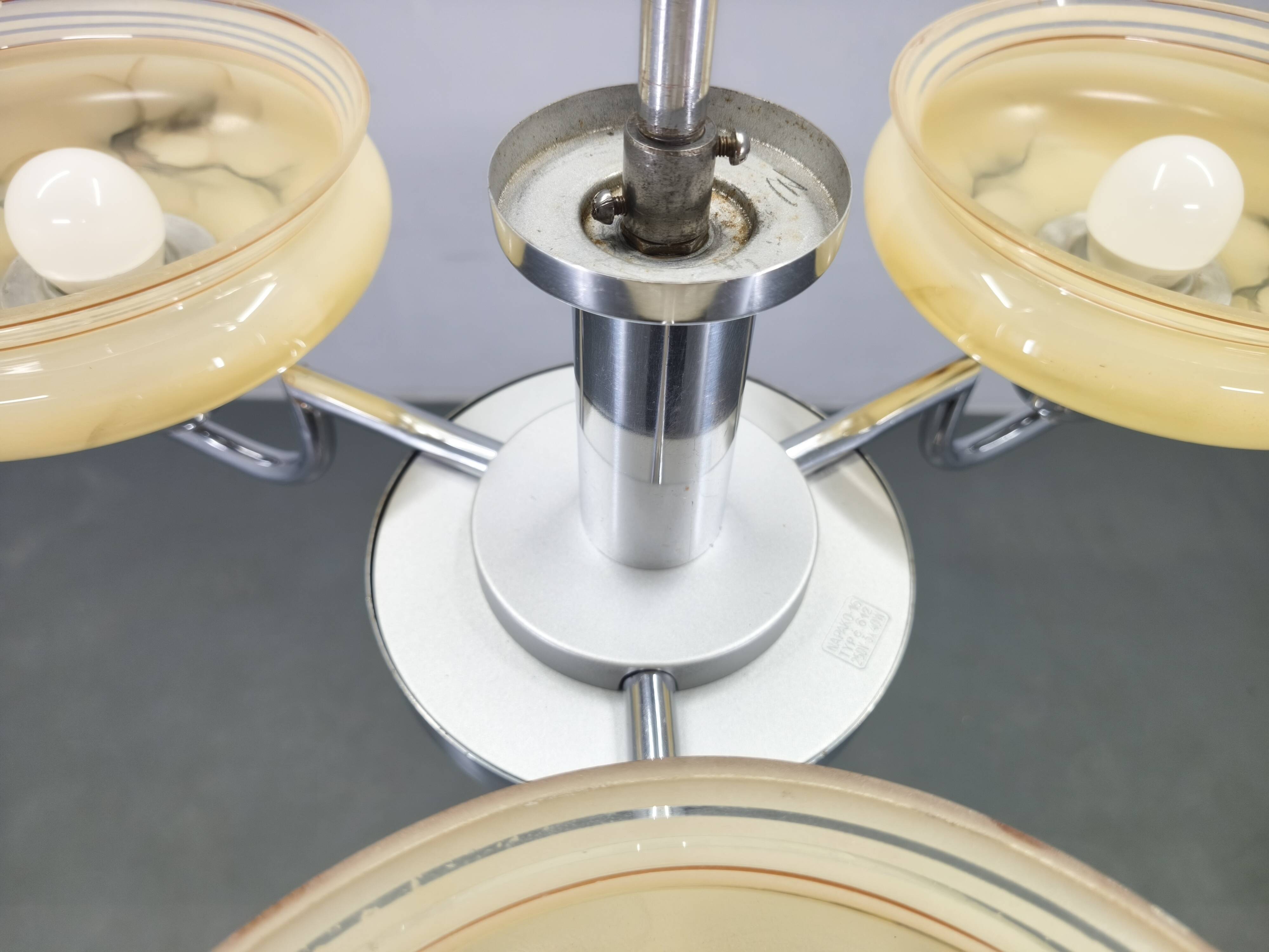 Art Deco Chandelier by Napako, Chrome & Marble Glass, 1930s