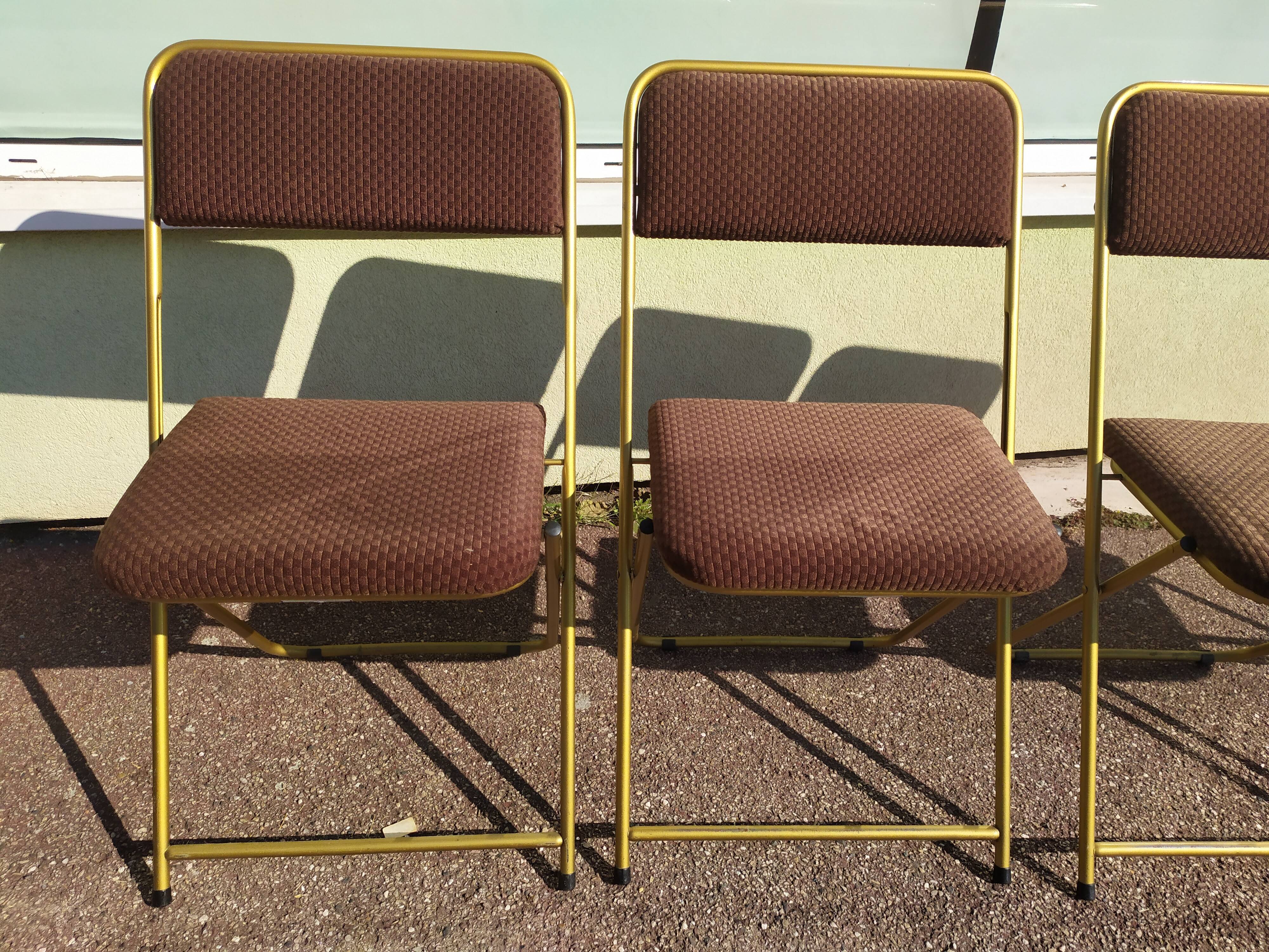 Lot de 4 chaise lafuma pliante damier marron doré