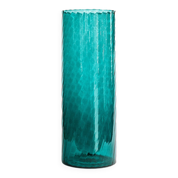 Large vintage Murano glass vase in petrol blue.