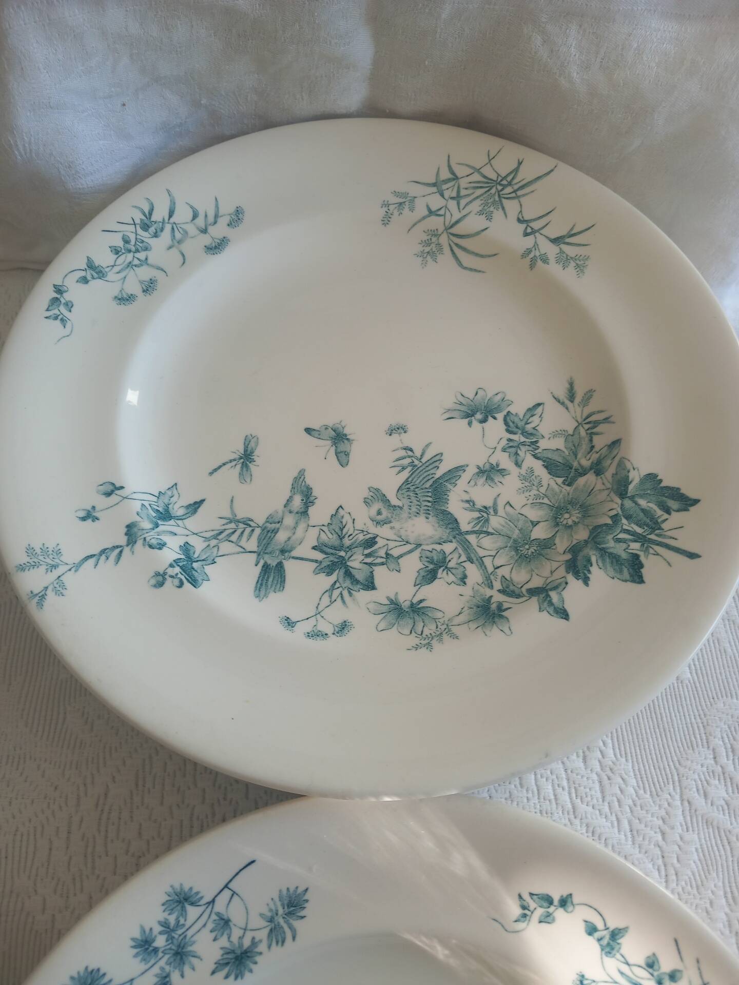 Antique 19th Century French Longwy Mignon Ironstone Dinner Service – Blue Green