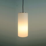 Glashuette Limburg pendant light white cylindrical glass shade and chrome 1970s - 2 available