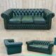 Chesterfield 3-seater sofa in green leather from the 80s