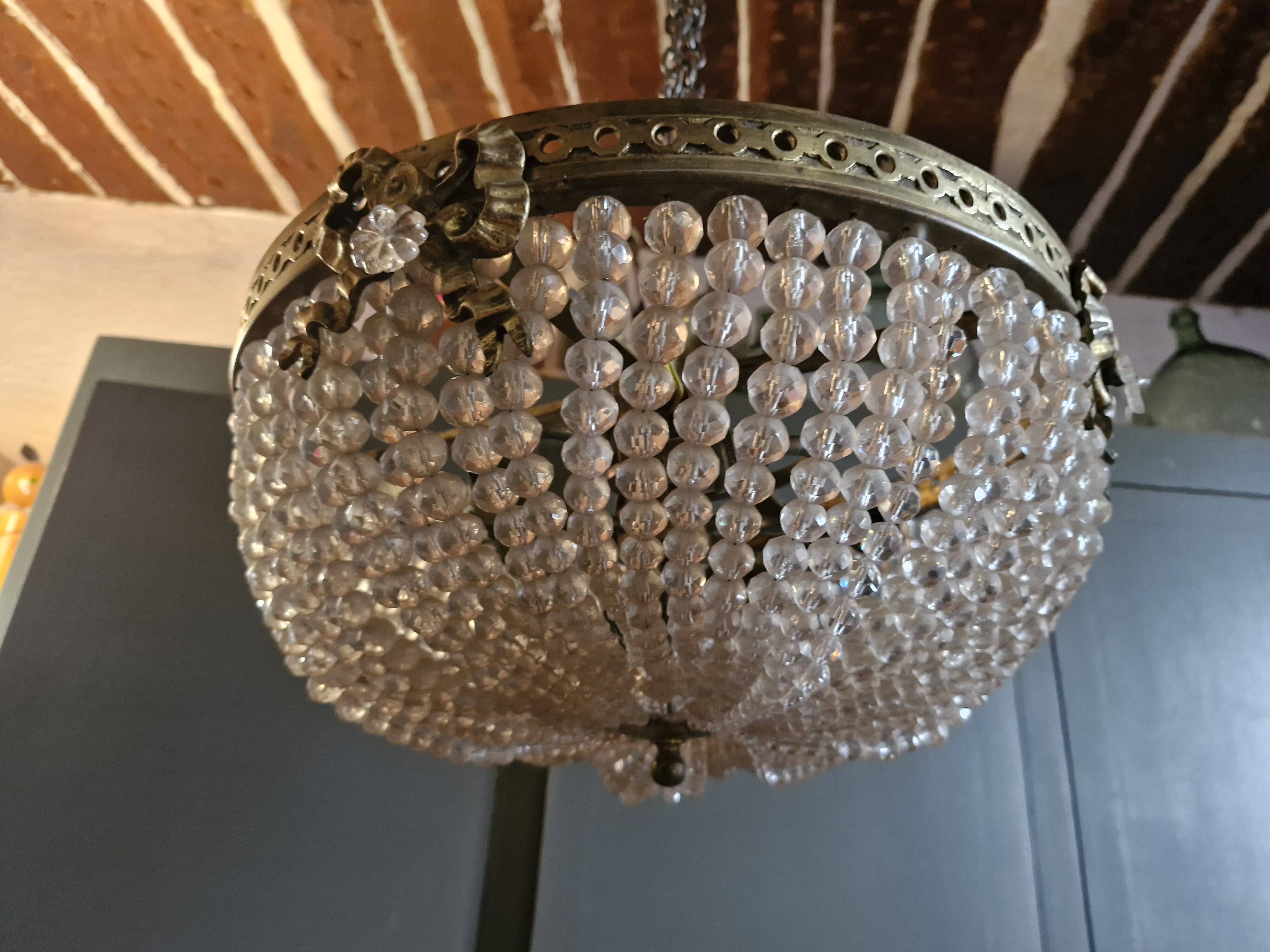 Large ceiling light Demi Montgolfière in bronze with 5 lights - 19th century period