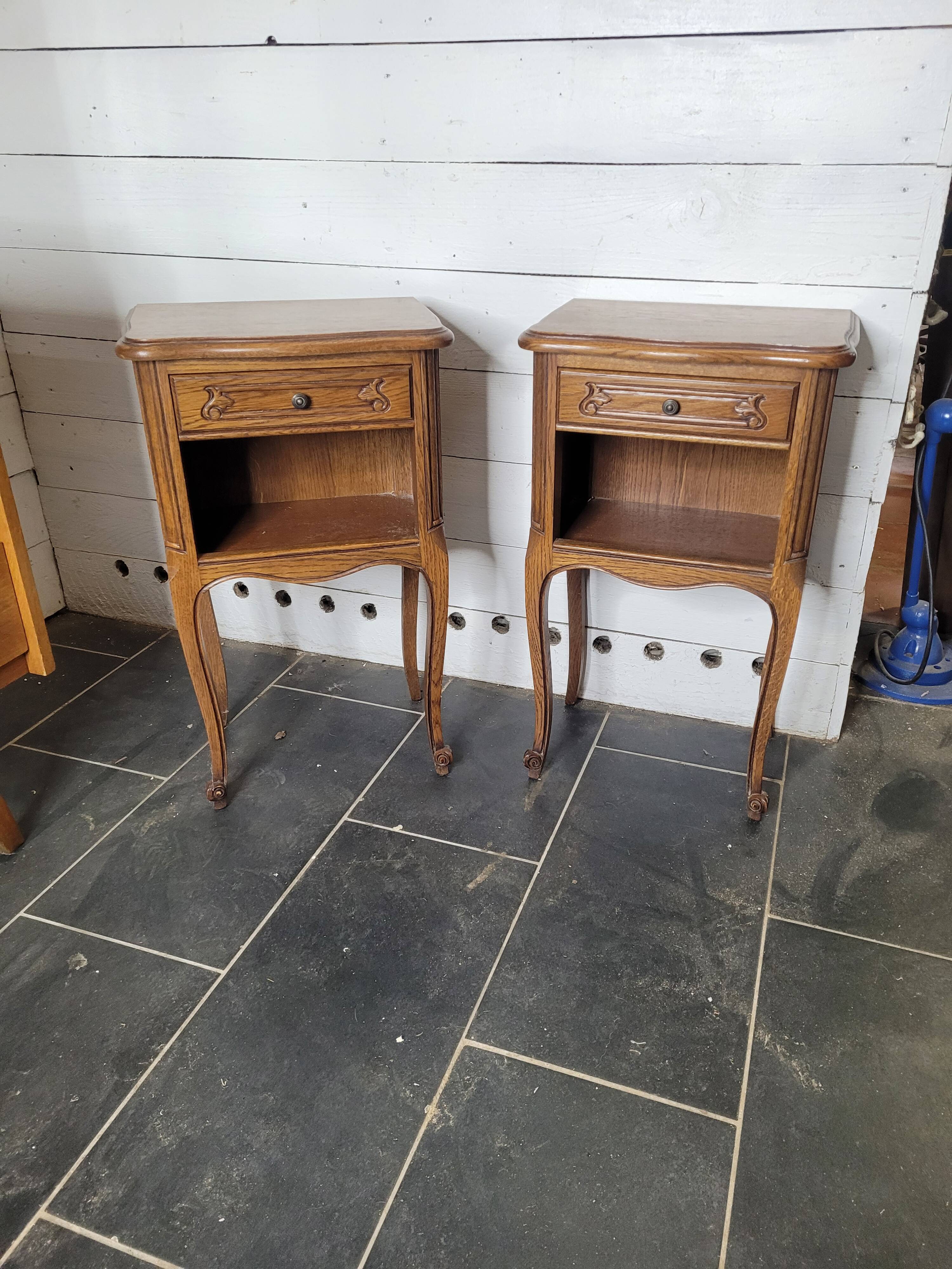 Pair of Louis XV style oak bedside tables