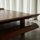 Two-level pagoda coffee table in Wabi-Sabi style, wood and bamboo from the 1970s.