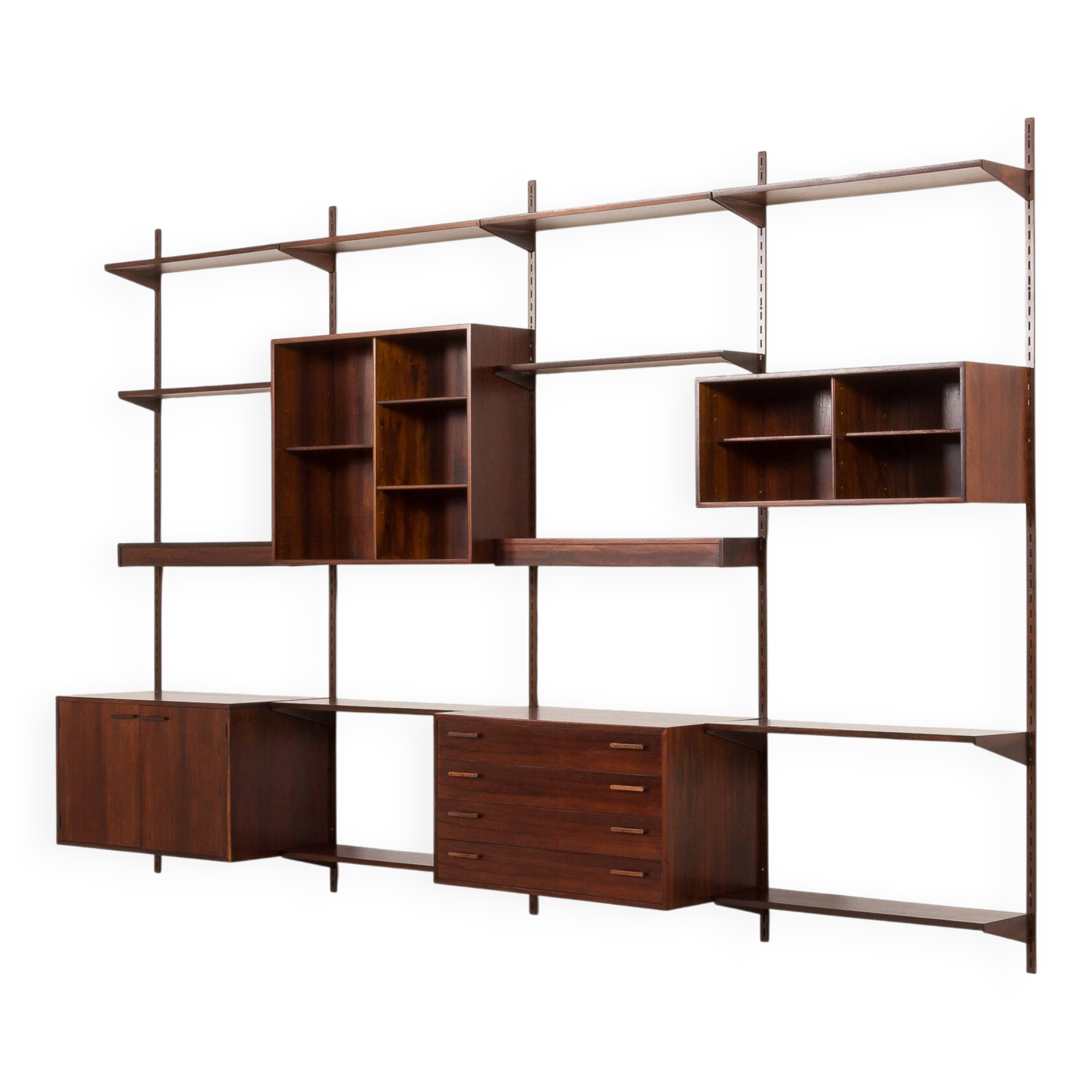 Kai Kristiansen rosewood wall unit with 2 lamps for FM Mobler, Denmark 1960s