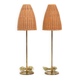 Paire de lampes de table mid century avec stores en osier by LYFA