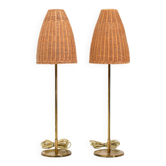 Pair of mid century table lamps with wicker shades by lyfa
