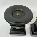 Set of 2 antique black marble candle stands, 1930's Art deco