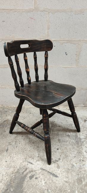 Series of 4 bistro western chairs solid wood black patina