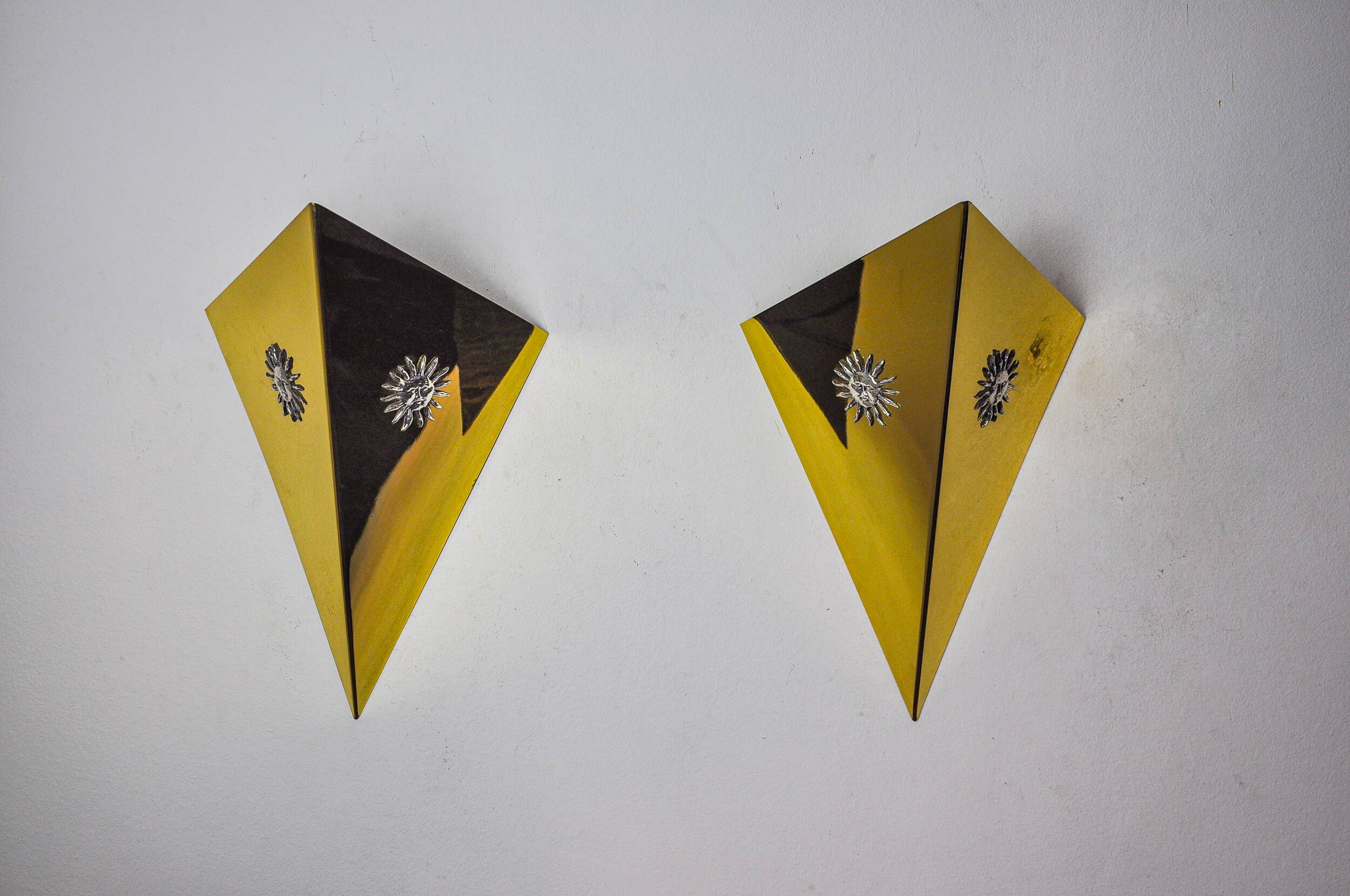 Pair of “Soleil” wall lights by Italo Valenti, brass and silver, Spain 1970