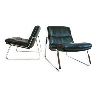Suite de 2 fauteuils lounge en cuir Drabert par Gerd Lange