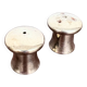 Mushroom-shaped salt and pepper shaker set in silver-plated metal.