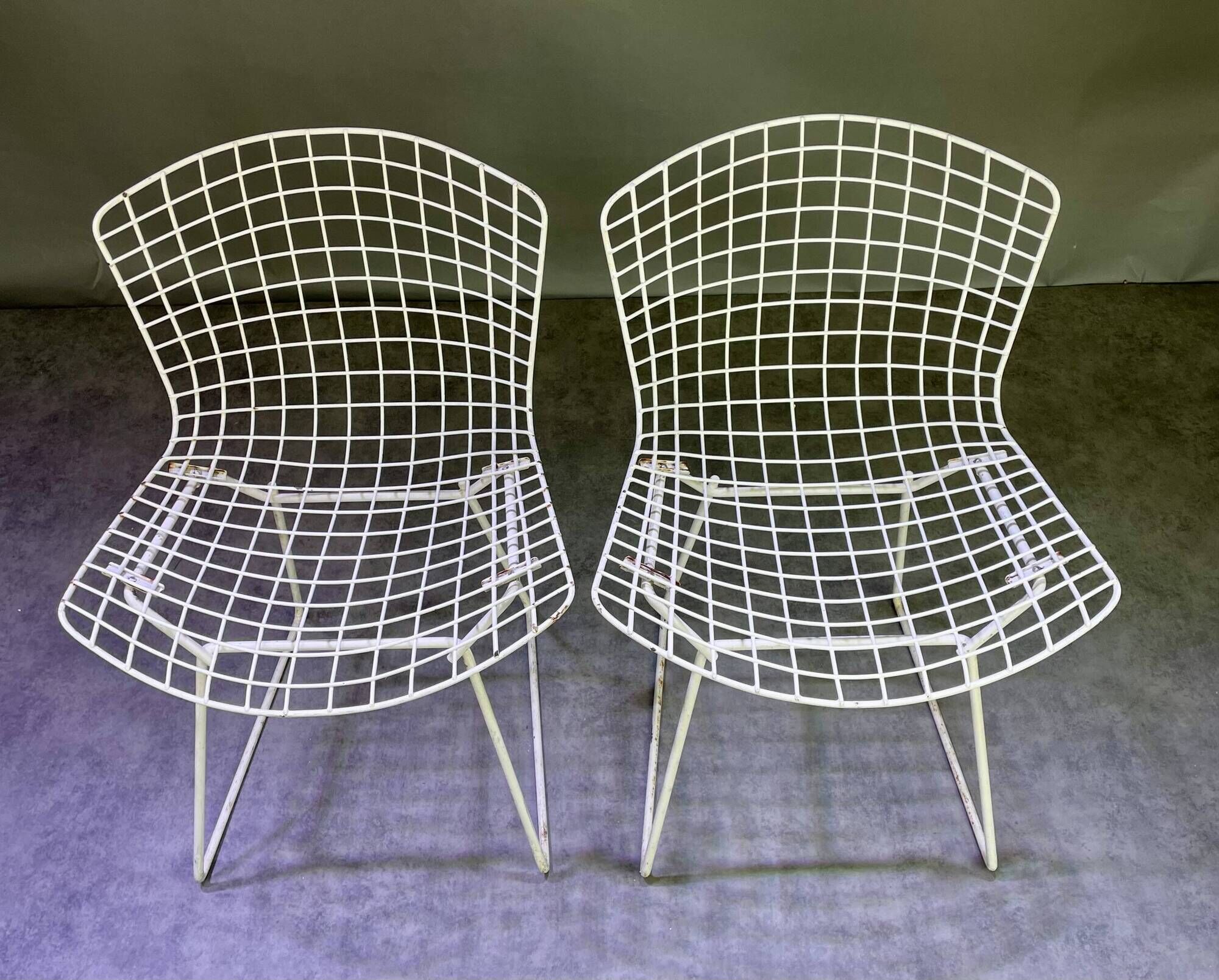 Pair of white lacquered Bertoia chairs