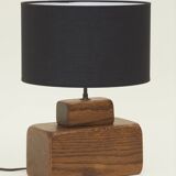 Brutalist artisanal lamp in solid wood (oak) vintage Circa 1960