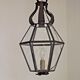 Hexagonal shaped copper and glass hanging lantern
