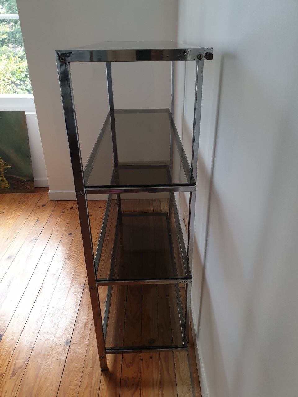 Chrome shelves and smoked glass 70s
