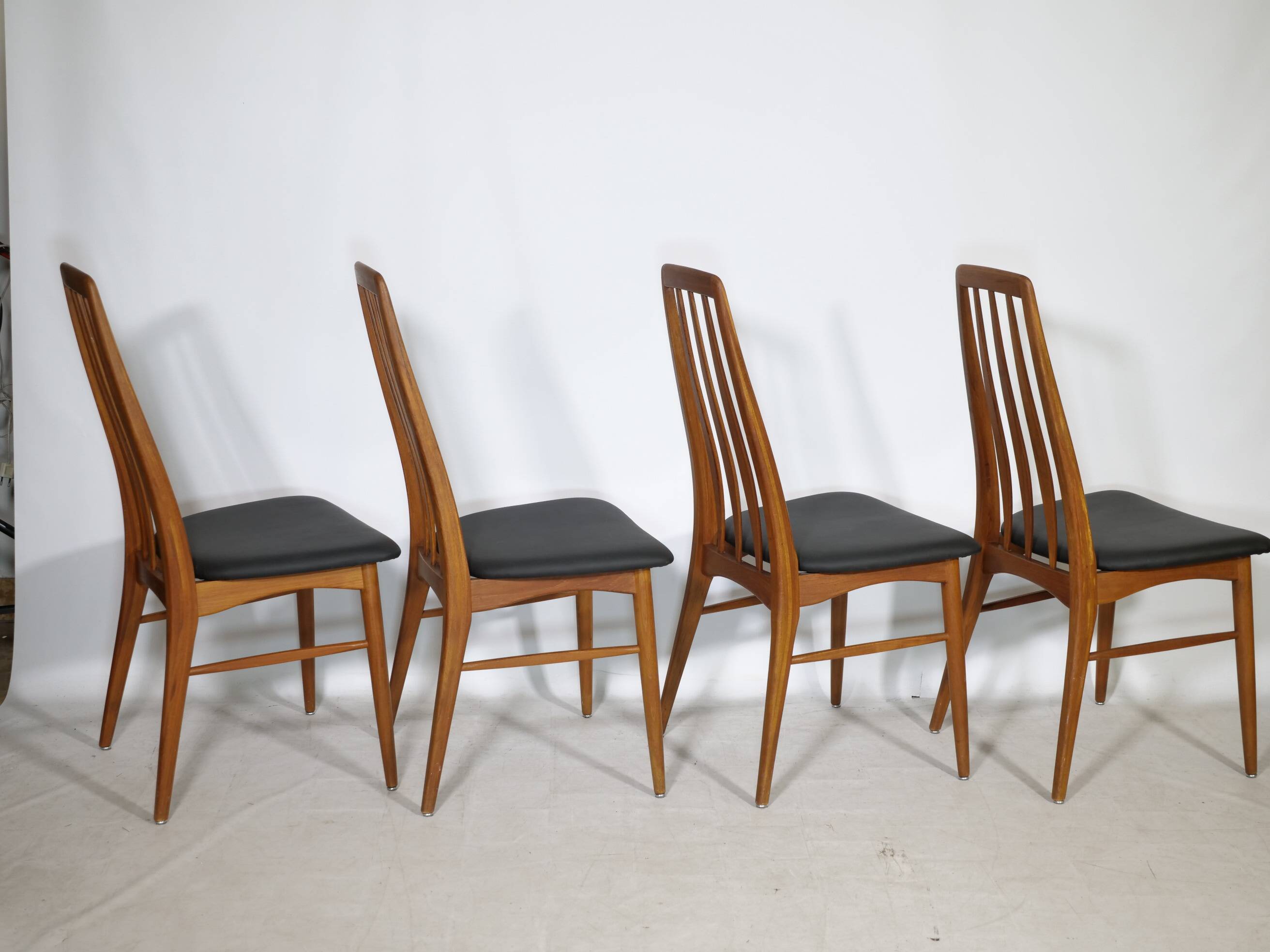 Eva Dining Chairs in Teak by Niels Koefoed for Hornslet, Leather, Set of 4